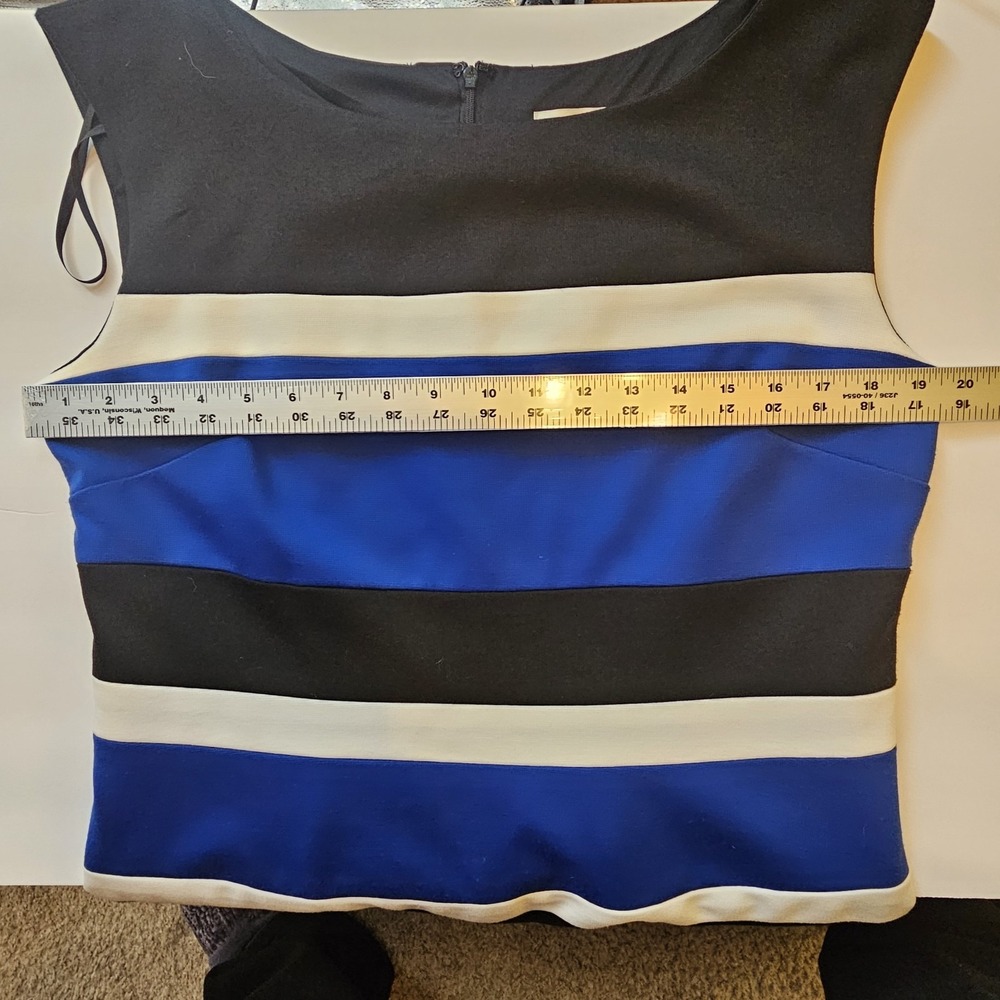 Sandra Darren Colorblock Sheath Dress Womens Size 14 Blue Black White Sleeveless - Picture 6 of 7